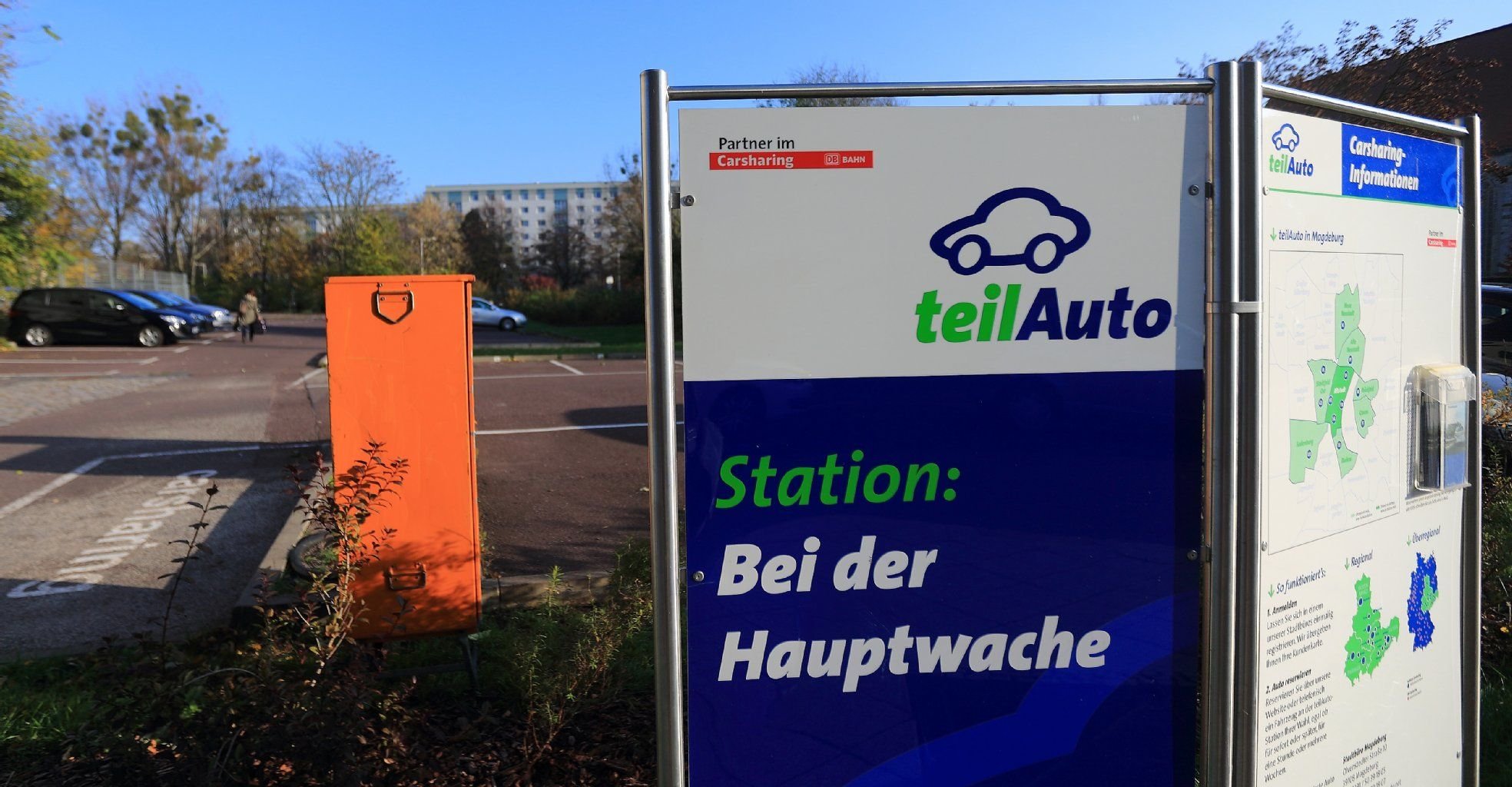 Station des Carsharing-Anbieters "Teilauto" in Magdeburg