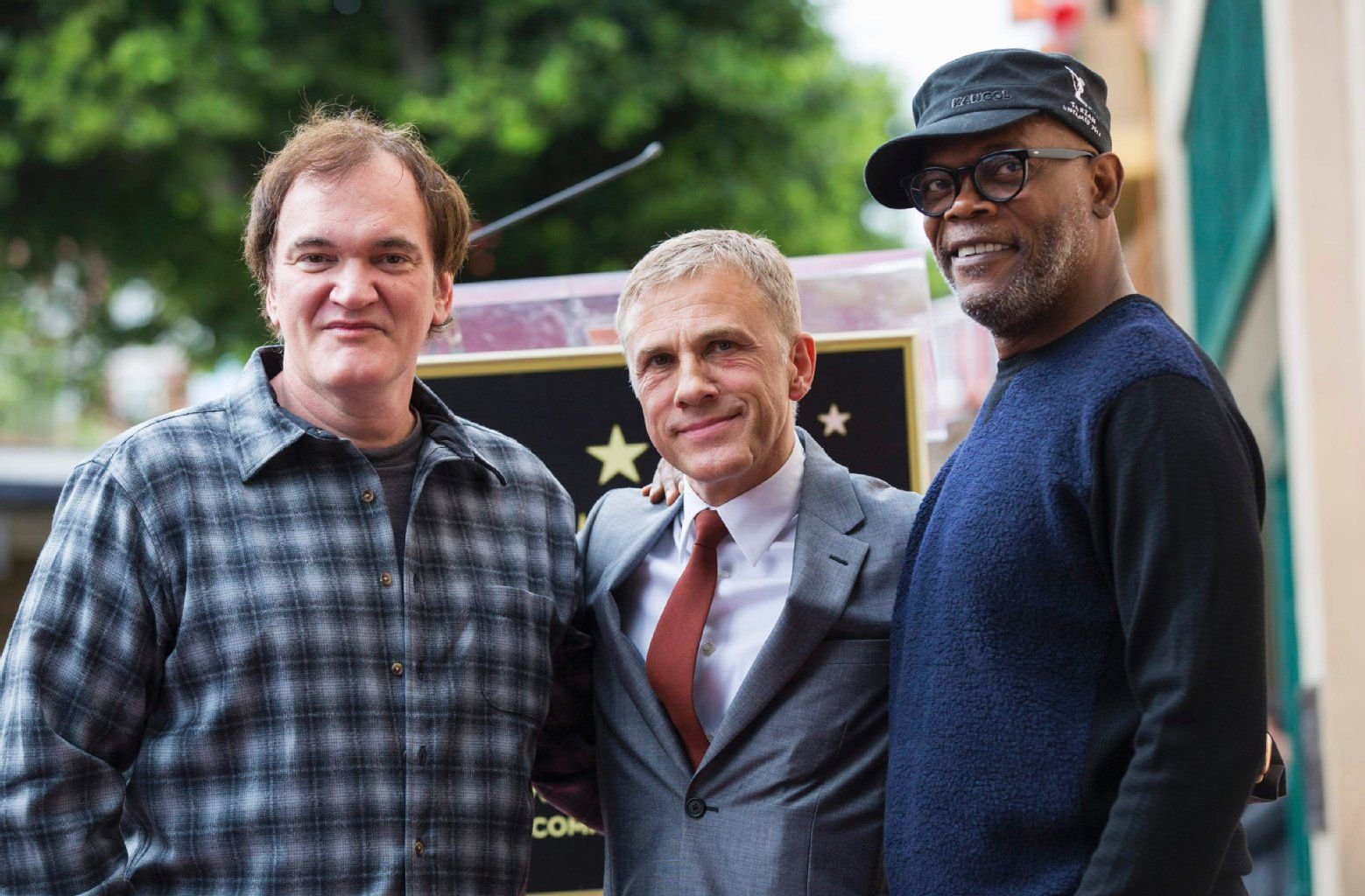 Christoph Waltz (Mitte) mit Quentin Tarantino (Llinks) und Samuel L. Jackson