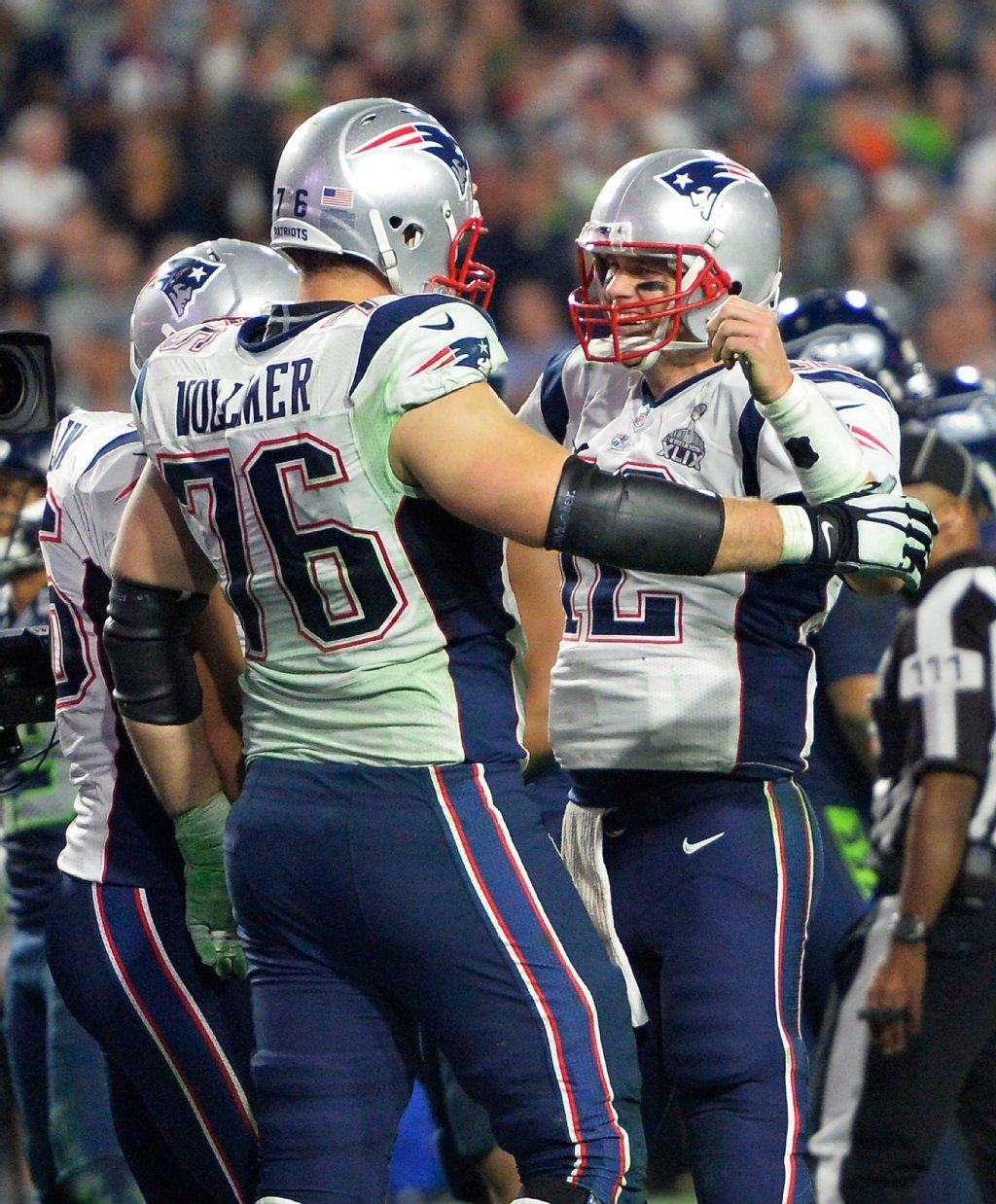 Ist jetzt ein Champion: Sebastian Vollmer (l.) und Patriots Quarterback Tom Brady (vierfacher Champion)