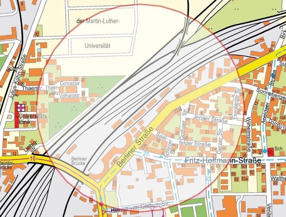 Der Evakuierungsbereich rund um den Güterbahnhof.