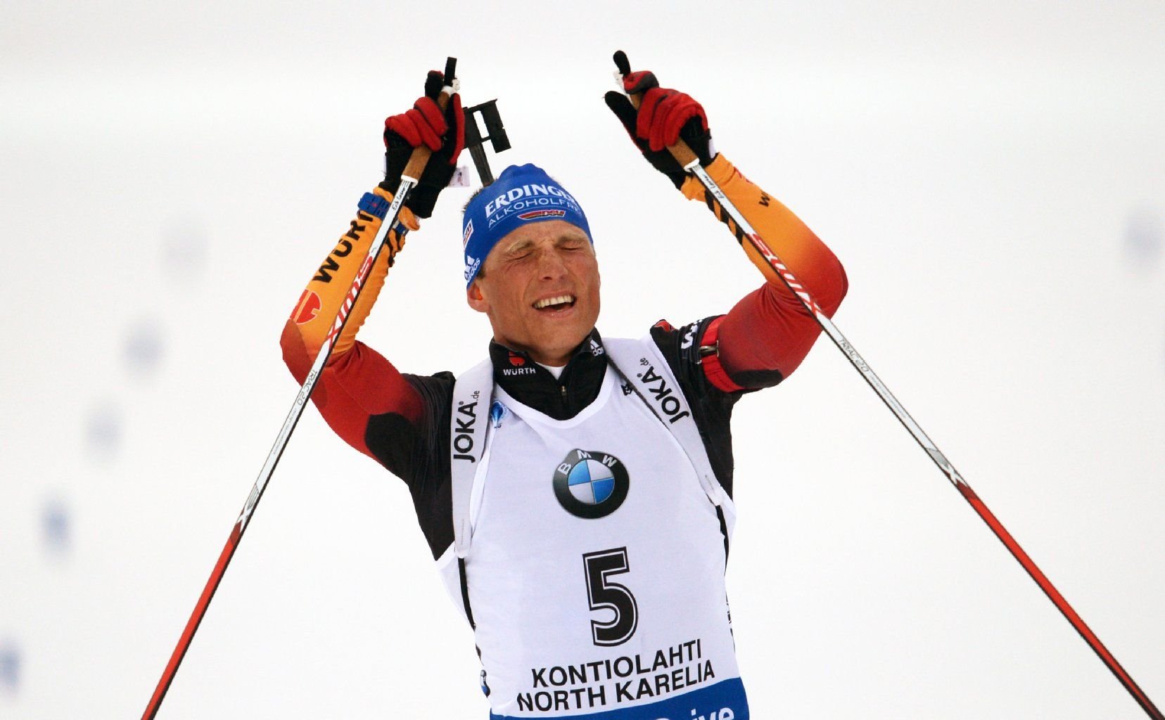 Erik Lesser bejubelt sein perfektes Rennen, das er mit der Goldmedaille in der Verfolung krönte.