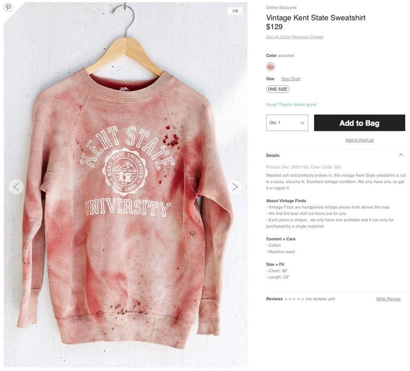Blutige Optik: Bevor sie den „Kent State University Pullover“ entwarfen, hätten die Designer besser recherchieren sollen.