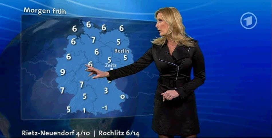 Ein Bildschirmfoto: Zeitz und Berlin auf der Deutschlandkarte bei „Wetter vor acht“. In der Vorhersage von Claudia Kleinert spielt Zeitz aber keine Rolle.