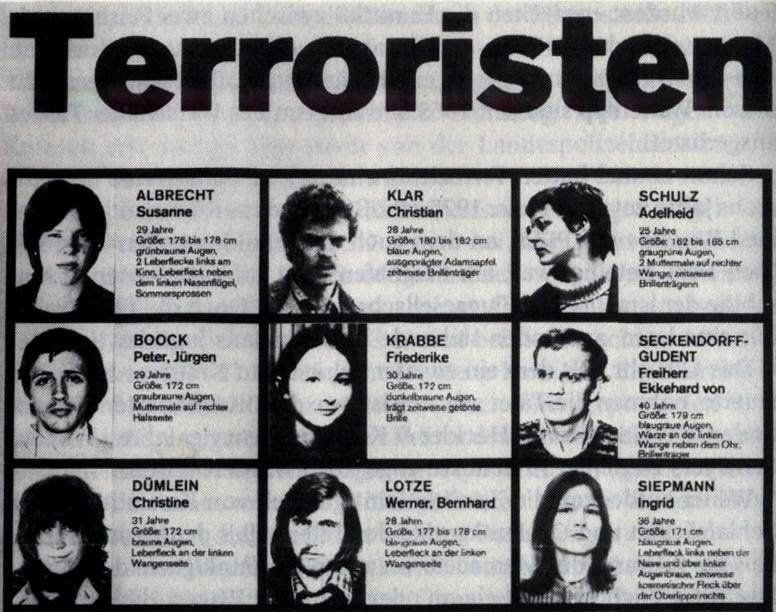 Das Bild zeigt den Ausschnitt eines Fahndungsplakats der Polizei der Bundesrepublik Deutschland. Oben links sieht man das Foto der RAF-Terroristin Susanne Albrecht, die zeitweise unter falschem Namen in Köthen untergetaucht war.