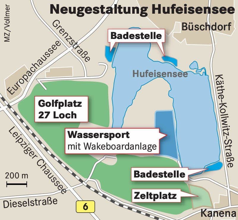 Nach den Planungen soll am Hufeisensee eine neues Freizeitzentrum in direkter Nähe zur Stadt entstehen.