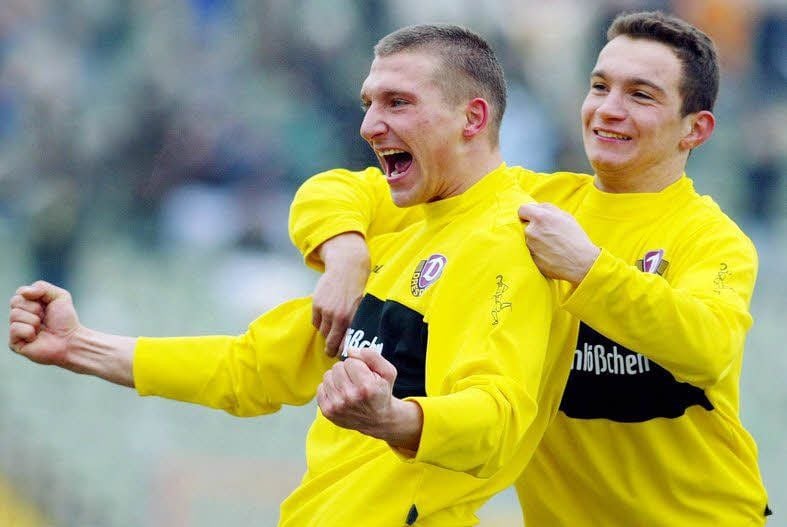 Maik Wagefeld (l.) und Daniel Ziebig waren Jungprofis in Dresden und gingen später zum HFC.