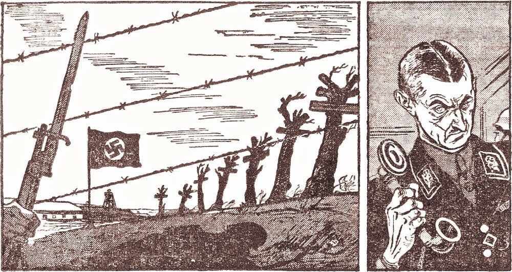 Aus sieben Platanen werden sieben Kreuze. An die will KZ-Kommandant Fahrenberg (re.) sieben Flüchtige nageln lassen, auch Georg Heisler.