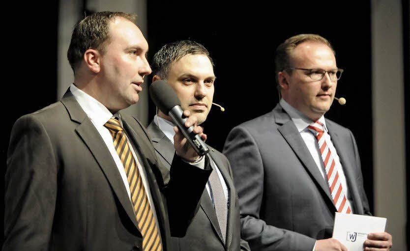 Kreischef Lars Rümmler und die Moderatoren Mirko Kirscher und Jan Paul (v.l.) von den Dessauer Wirtschaftsjunioren