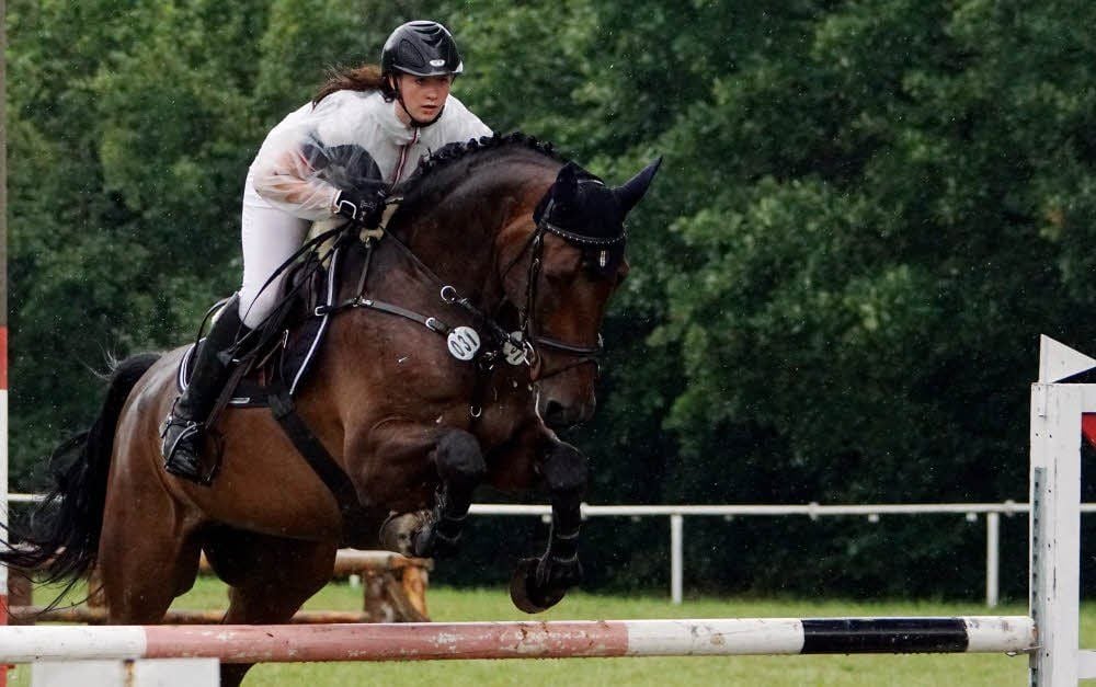 Jessica Koch aus Westerhausen freute sich bei der Springpferdeprüfung L über Platz zwei mit Call me Cassini, hier beim L-Springen.