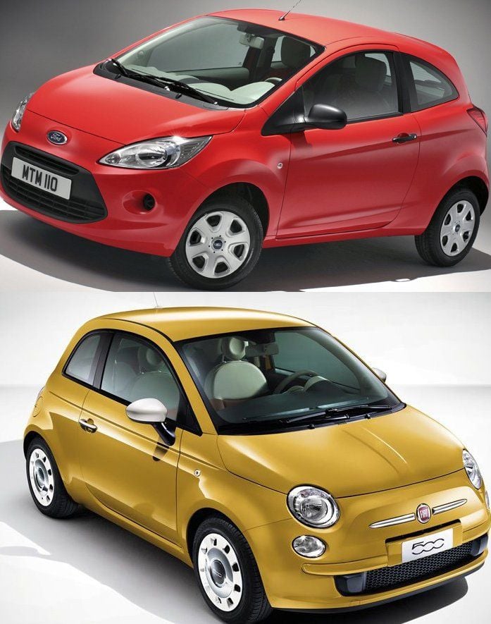 Oben: Ford Fiesta / unten: Fiat 500