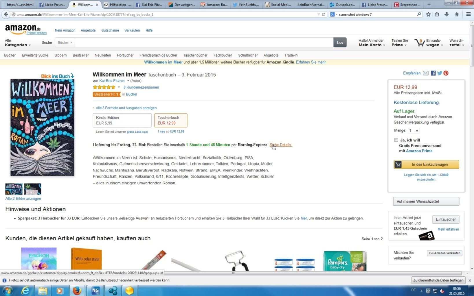 Screenshot von Amazon vom 21.5.2015. "Willkommen im Meer" steht auf Platz 1 der Bestsellerliste.