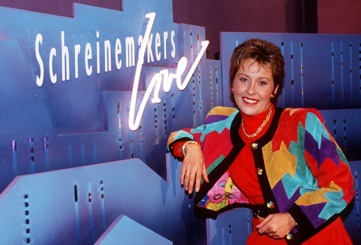 Moderatorin Margarethe Schreinemakers 1992 in ihrer TV-Sendung Schreinemakers live