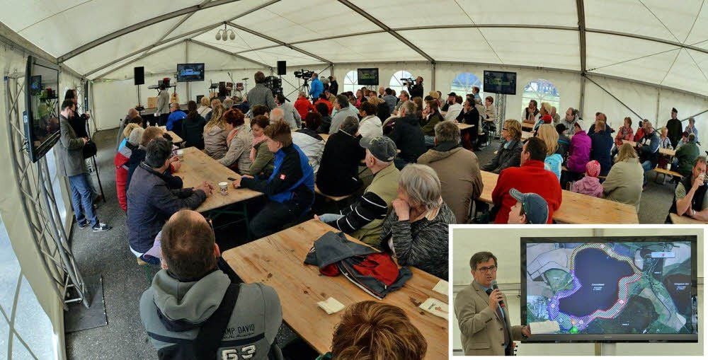 Viele Besucher folgen den Erläuterungen von LMBV-Manager Dietmar Onnasch.