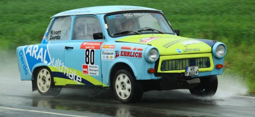 Der Trabant des Wittenberger Rallye-Piloten Benjamin Derda hielt in Thüringen bis zum Ende der Veranstaltung durch.