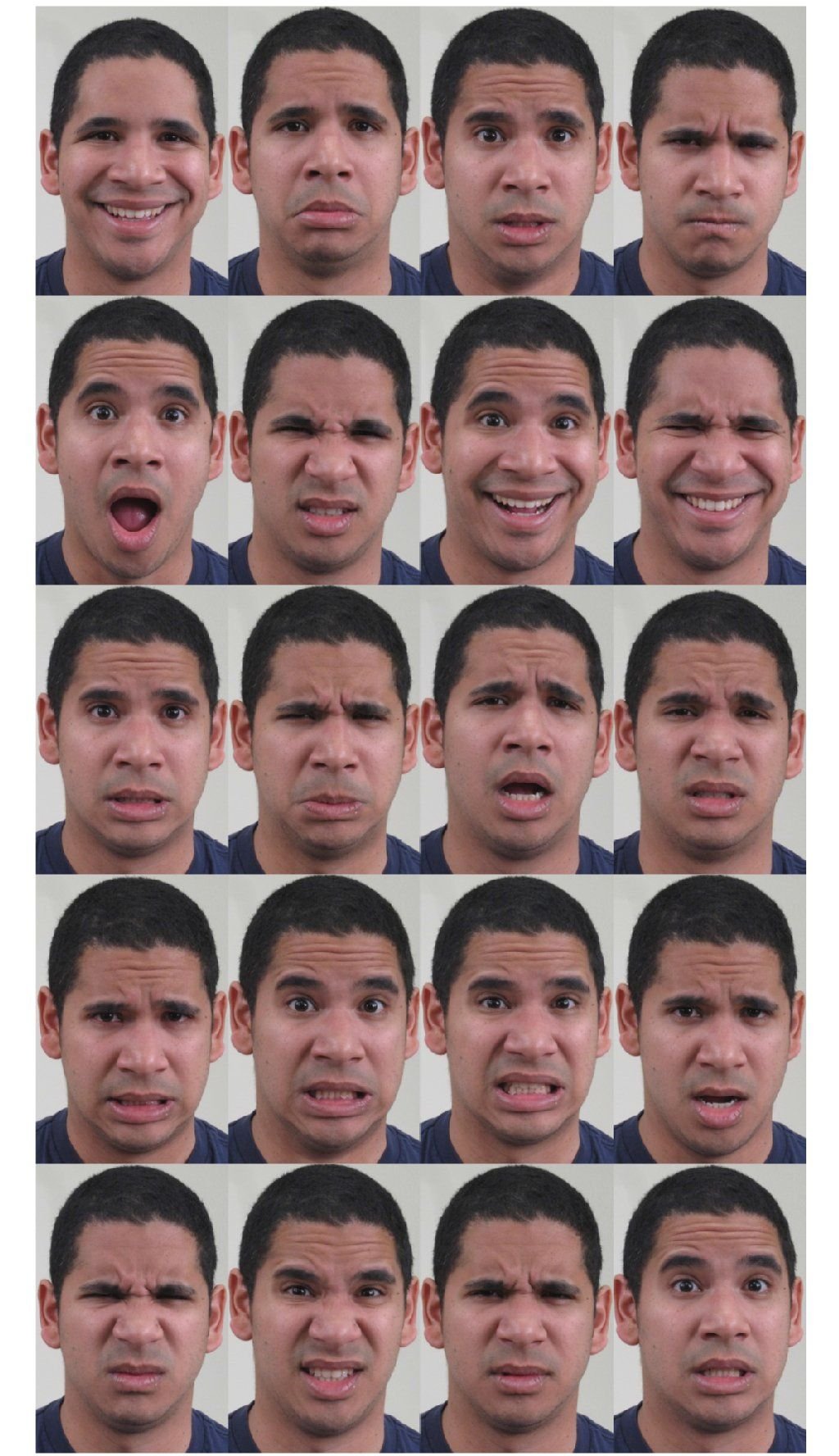 21 unterschiedliche Gesichtsausdrücke entsprechen 21 verschiedenen Gefühlen.
