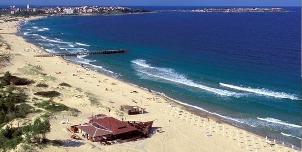 Sonnenstrand bei Burgas am Schwarzen Meer, Bulgarien.