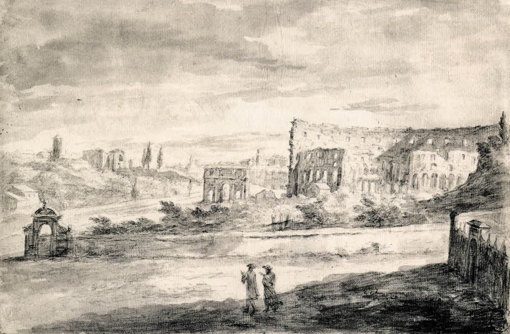 Blick zum Kolosseum in Rom. Erdmannsdorff-Zeichnung, mutmaßlich nach 1766
