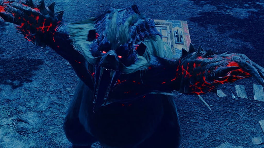 Ziemlich groß, ziemlich düster und ziemlich schlechte Laune. Eines der Monster, denen man in „Monster Hunter Rise“ begegnet.