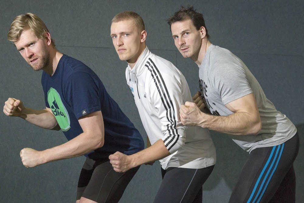 Immer für einen Spaß zu haben: Marko Hübenbecker, Thorsten Margis und Andreas Bredau (v.l.) beim Training.