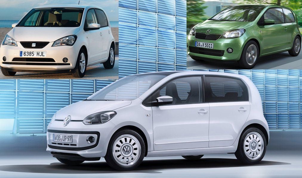 Oben links: Seat Mii / oben rechts: Skoda Citigo / unten: VW Up