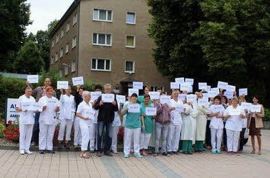 Protestaktion der Mitarbeiter.