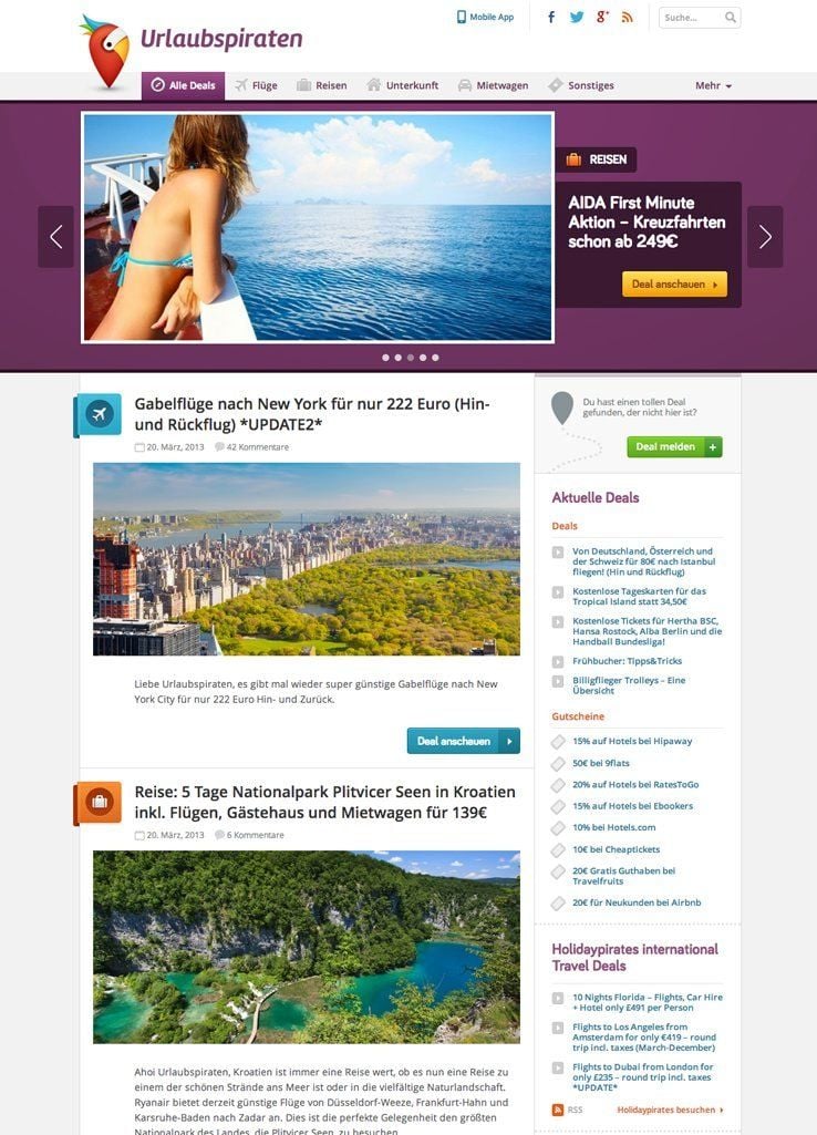 Günstige Flüge und Rabatte für Hotels stehen bei Websites wie Urlaubspiraten.de im Fokus.