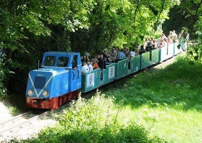 Die Parkeisenbahn in voller Fahrt.