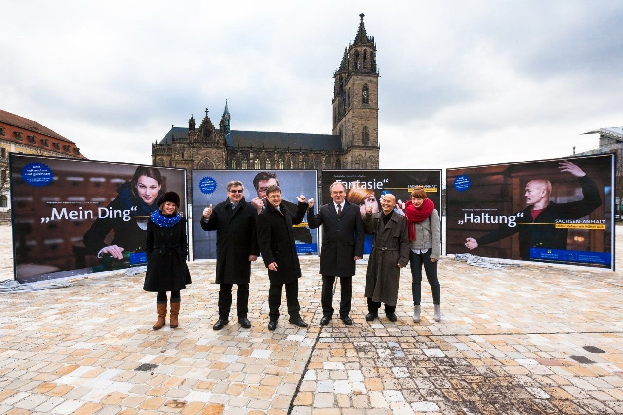 Enthüllung der neuen Plakatmotive: Die neue Kampagne soll weiter das Image Sachsen-Anhalts als junges, aufstrebendes Bundesland prägen.