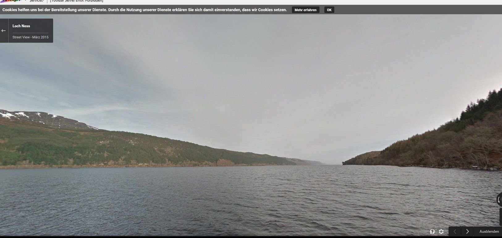 Blick über den See Loch Ness in Schottland mit Hilfe der Kameras von Google.
