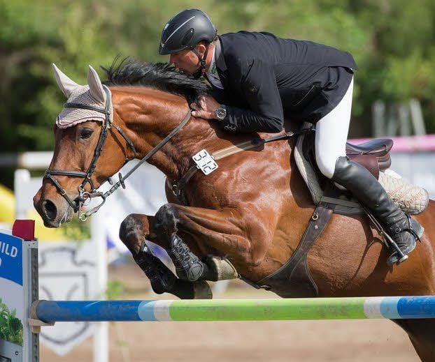 Tino Bode aus Seeben ritt auf seinem Pferd „Clarimo“ in der Springprüfung Klasse S um den Großen Preis von Halle-Seeben auf den vierten Platz.