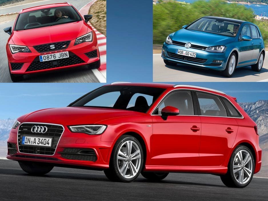 Oben links: Seat Leon / oben rechts: VW Golf / unten: Audi A3