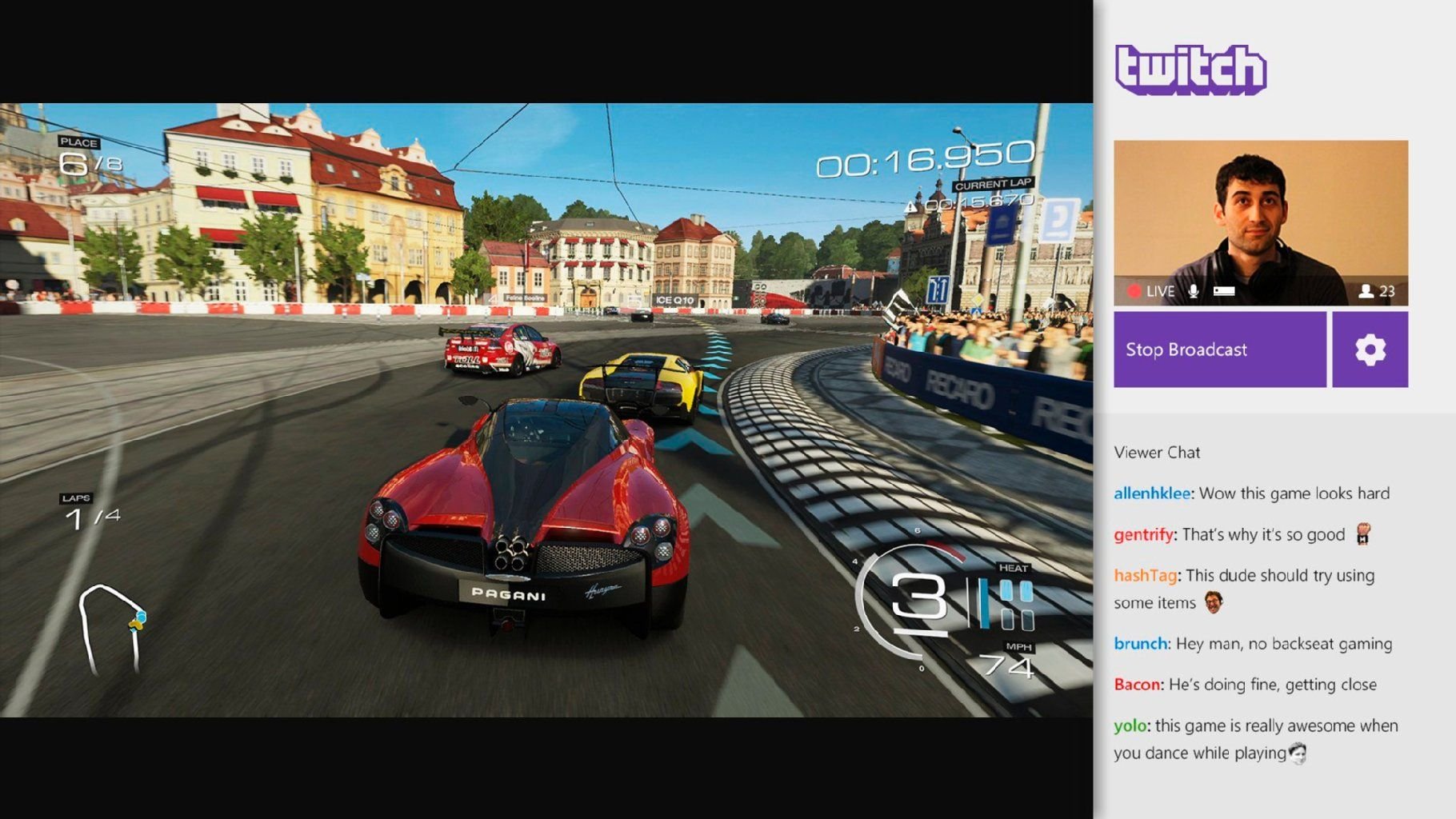 Screenshot einer Videospiel-Liveübertragung mit der Twitch app für die Xbox One