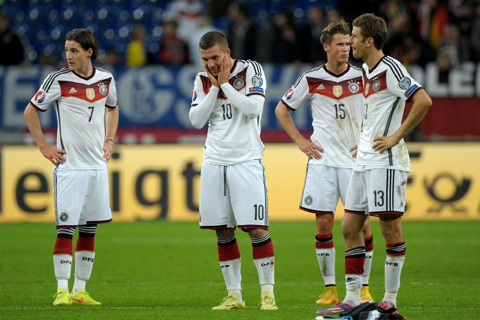 Unzufrieden: Sebastian Rudy, Lukas Podolski, Erik Durm, Thomas Müller (v.l.)