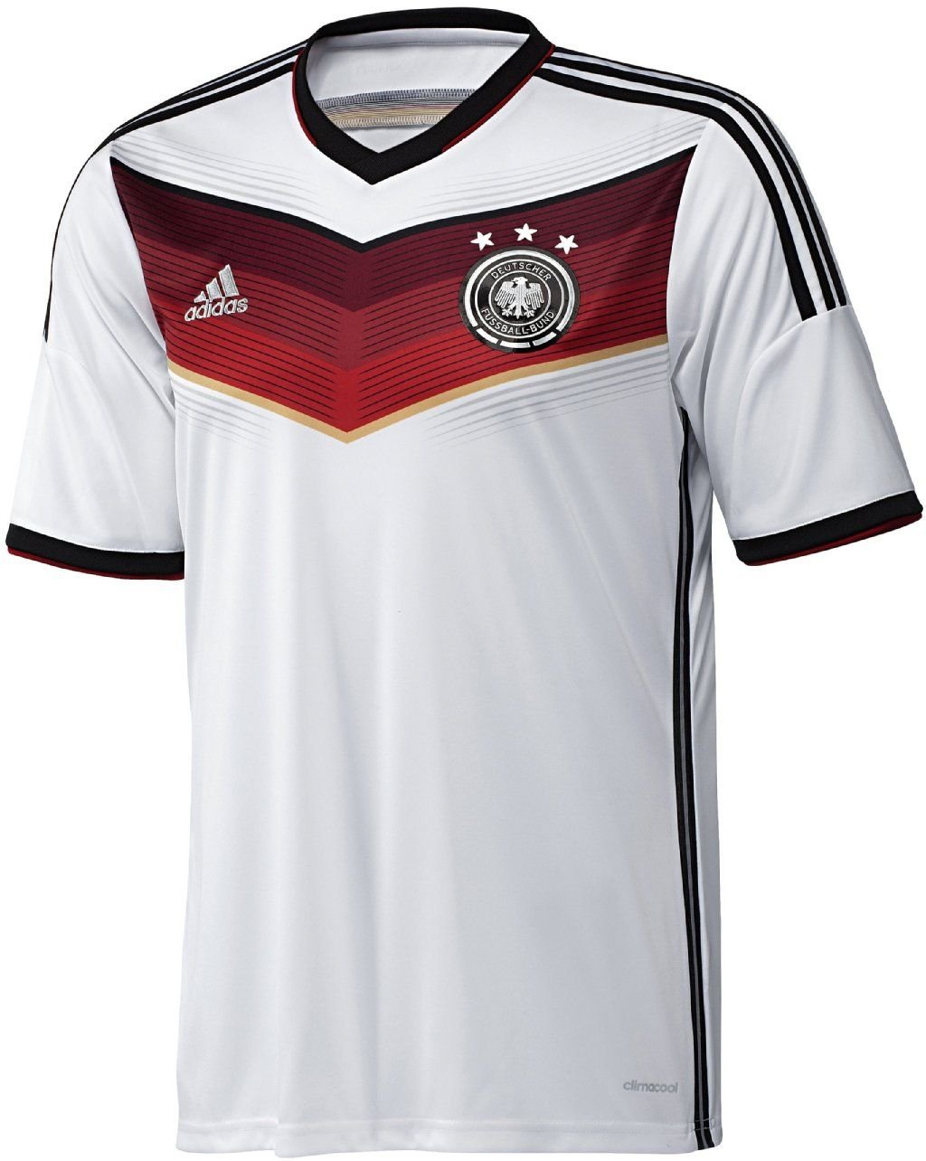 Das WM-Trikot der deutschen Fußballmannschaft 2014: Die Hauptfarben sind das klassische Weiß-Schwarz.