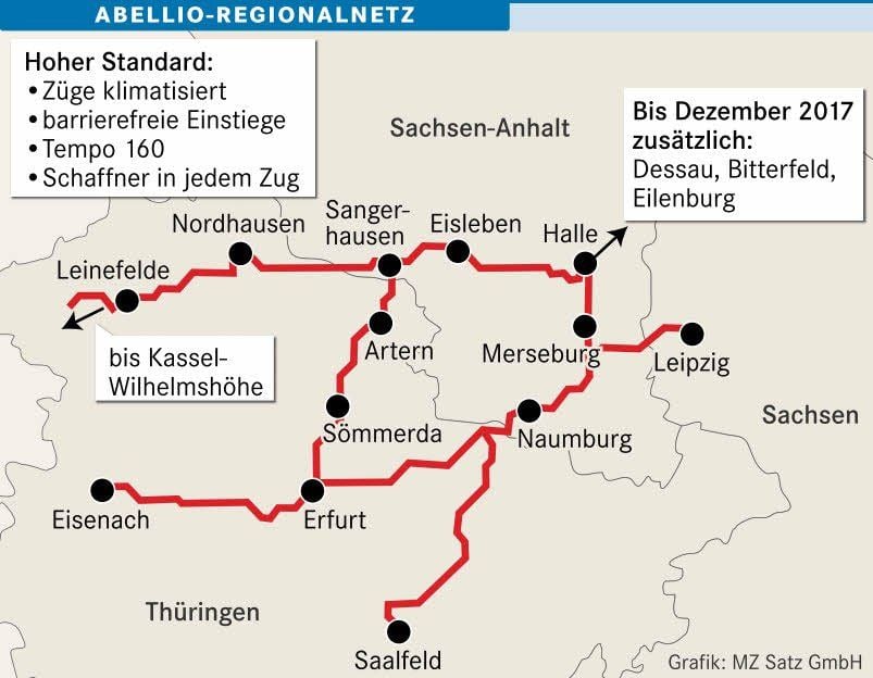 Das Abellio-Regionalnetz im südlichen Sachsen-Anhalt