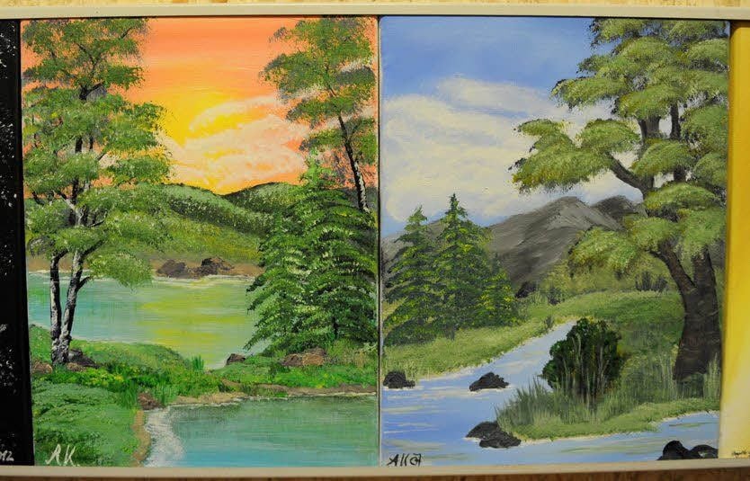 In der Kunstscheune in Vatterode hängen viele Bilder, die Besitzerin Angela Kaschuba selbst gemalt hat.