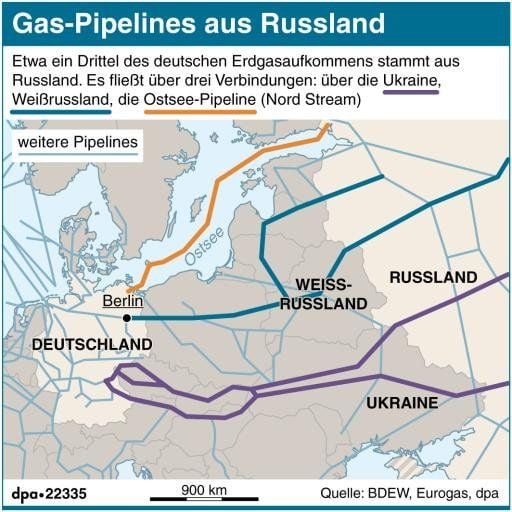 Karte zum Verlauf der Gas-Pipelines durch Europa.