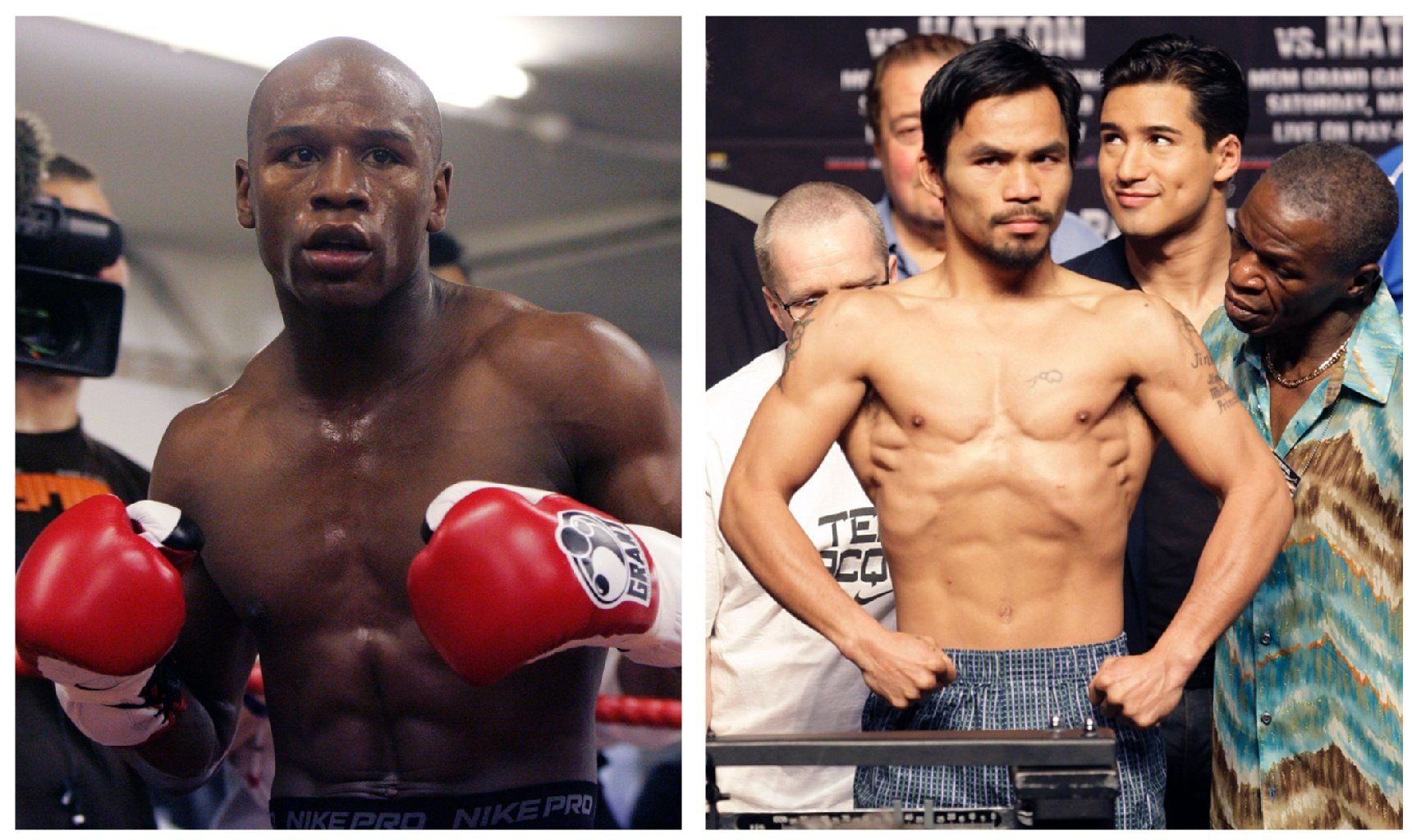 Treffen im Mai in Las Vegas aufeinaner: Floyd Mayweather Jr (l.) und Manny Pacquiao.