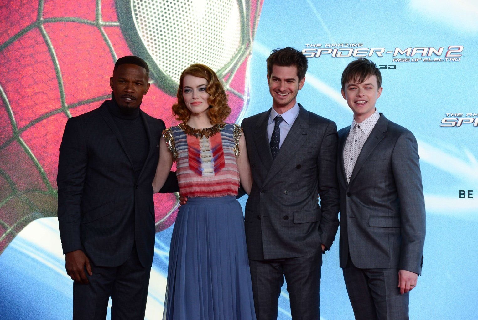 Von links: Die Schauspieler Jamie Foxx, Emma Stone, Andrew Garfield und Dane DeHaan in Berlin.