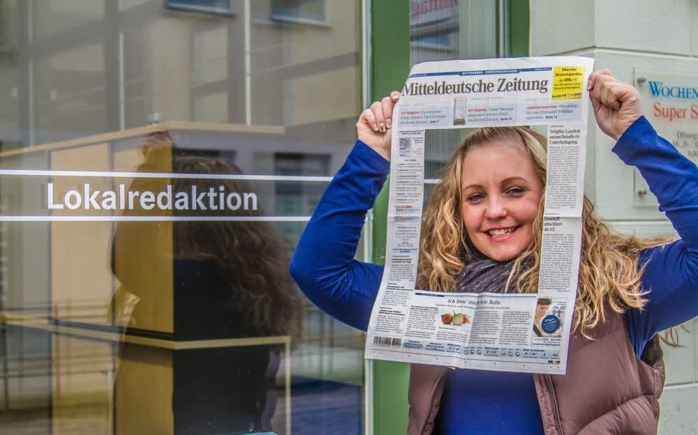 Diana Horn aus Wittenberg ziert in ungewöhnlicher Form das Titelblatt der Mitteldeutschen Zeitung.