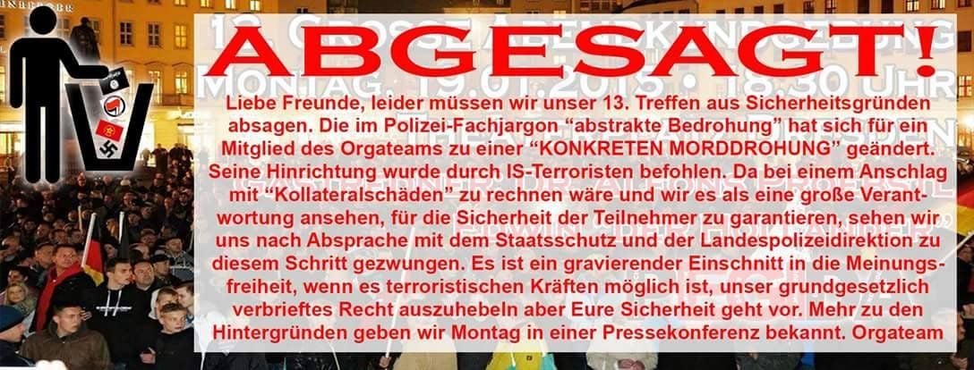Mit diesem Bild wurde die Demo auf der Pegida-Facebook-Seite abgesagt.