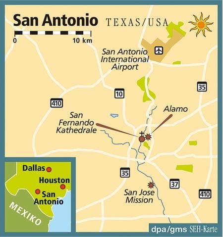 Im Herzen von Texas: San Antonio ist die achtgrößte Stadt in den Vereinigten Staaten von Amerika. (Grafik: dpa)