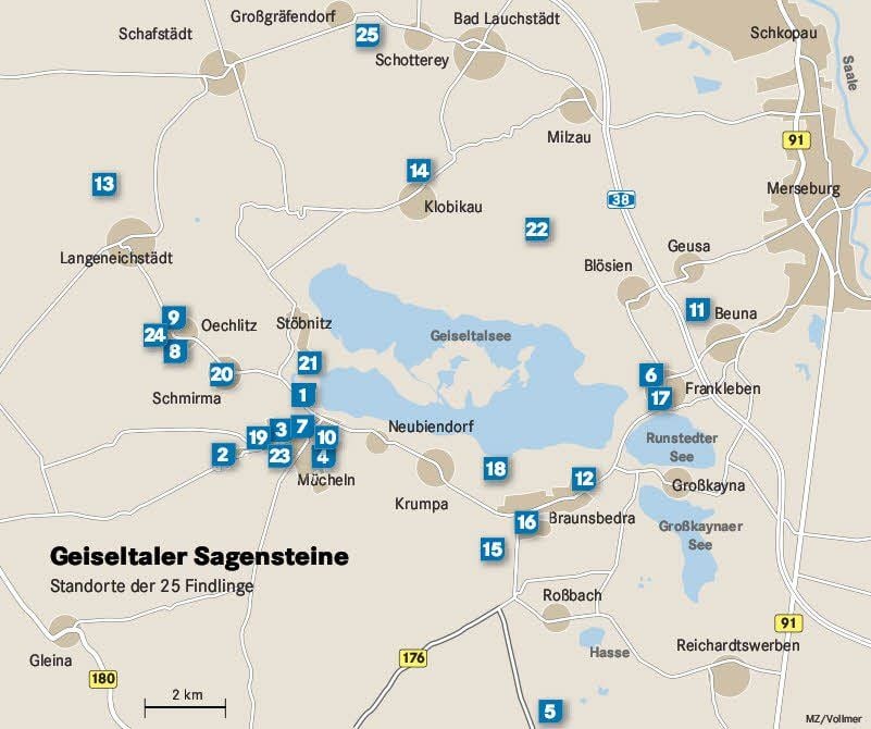 Die aufgestellten Sagensteine sind an den gekennzeichneten Orten zu finden.