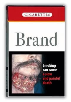 Hässliche Wucherungen am Kehlkopf mit der Unterschrift «Rauchen kann zu langsamem und qualvollen Tod führen»: Ein Beispiel für eine Bilder-Kampagne auf Zigarettenpäckchen, die die EU-Kommission gegen das Rauchen startet. (Foto: dpa)