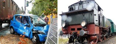 An einem unbeschrankten Bahnübergang fuhr am Sonntag eine Autofahrerin vor einen Zug der Mindener Museumseisenbahn. (FOTO: DPA)