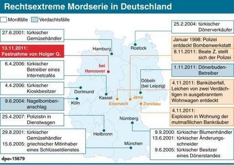 Die Tatorte der rechtsextremen Mordserie (GRAFIK: DPA)