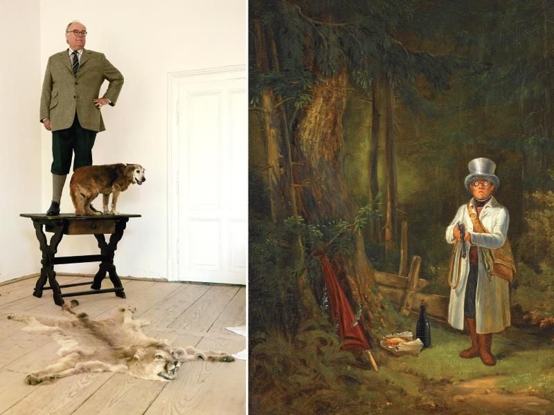 Fotografie (2008, Landed Gentry Silbergelatineabzug) von Erwin Wurm (l) und das Gemälte "Der Sonntagsjäger" von Carl Spitzweg im Wiener Leopold Museum in Wien Fotos: bpk/Staatsgalerie Stuttgart/Studio Erwin Wurm/Privatbesitz Foto: Staatsgalerie Stuttgart/Wurm