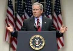 Der amerikanische Präsident George W. Bush während einer Pressekonferenz im Garten des Weißen Hauses in Washington (Archivfoto vom 14.06.2006). (Foto: dpa)