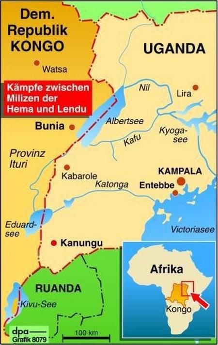 Karte Ostkongo-Provinz Ituri und Uganda (Grafik: dpa)