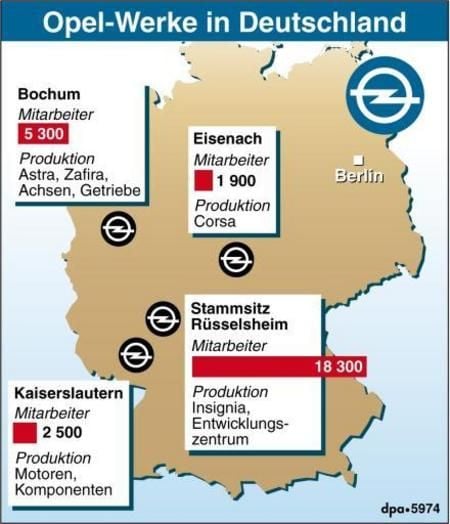 Opel-Standorte in Deutschland (Grafik: dpa)